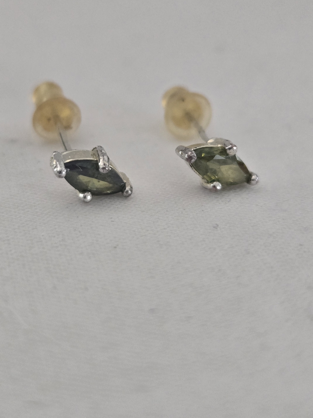 Sterling Silver Green Moldavite Marquise Cut Gem Stud Earrings